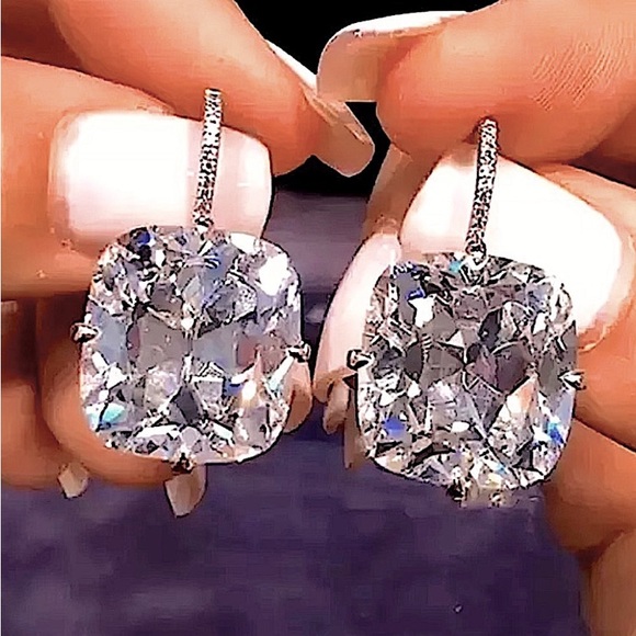 Princess Cut Silver Gold Filled Diamond Zircon Dangle Earrings - Picture 2 of 9